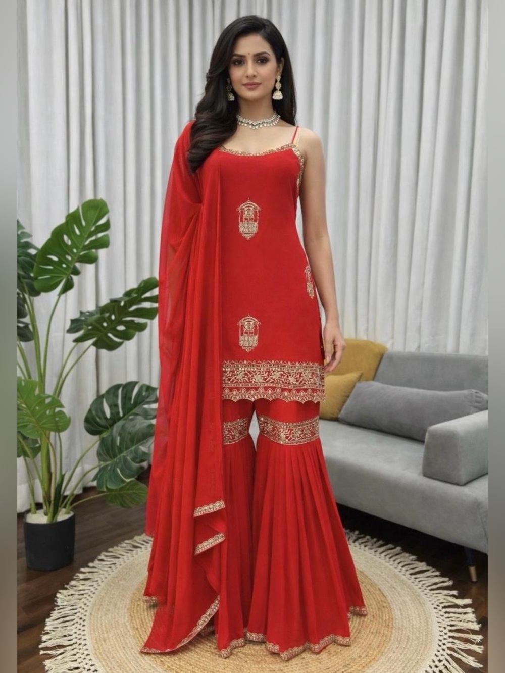 Bollywood INDIAN PARTY WEAR Salwar-Kurta,  SHARARA & Dupatta size - Large (40”)